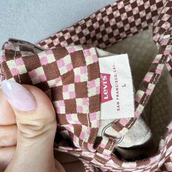 Levi's Womens Mini Dress Square Neck Cotton Pink Checkered Casual Size L - Picture 11 of 13